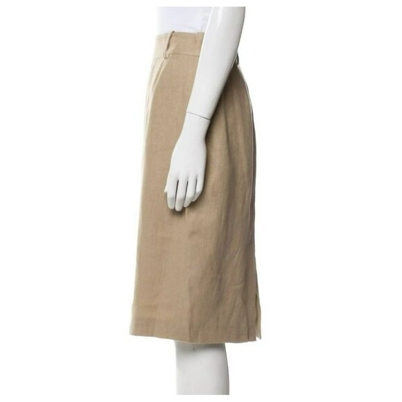 Versace Skirt US12 IT46 – Tan Linen, Silk Lined, Patch Pockets, Zip Closure - Picture 6 of 7